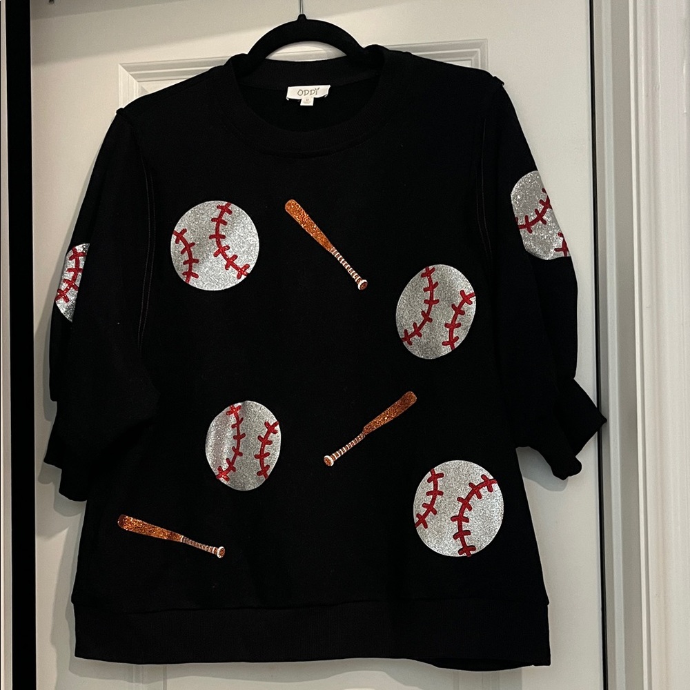 Oddy women’s short sleeve Baseball Sweatshirt - Black and Silver